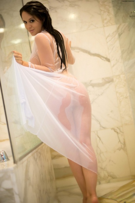 Erotic Bryci takes a shower flaunting perfect breasts in wet white lingerie - pornpics.de