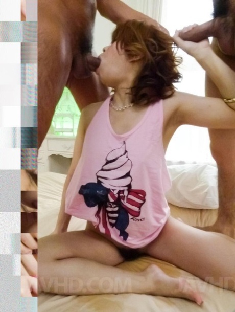 Japanese redhead Junna Hara has sex with two boys at the same time