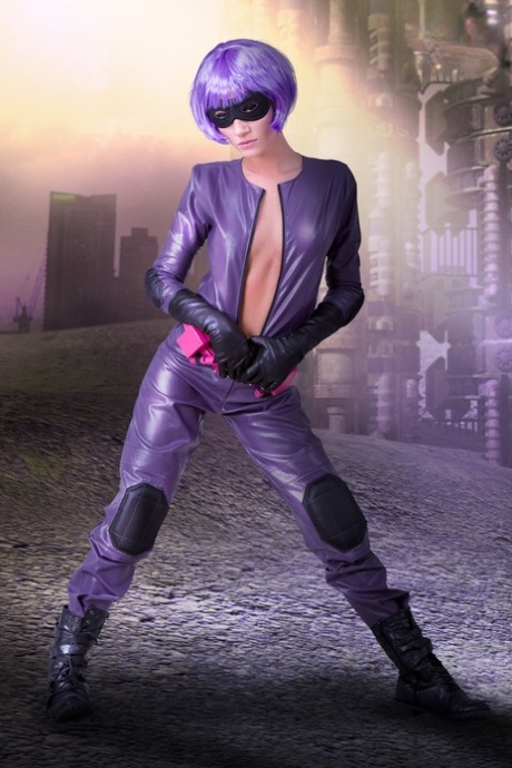Cosplay enthusiasm releases her firm tits and pussy from her uniform