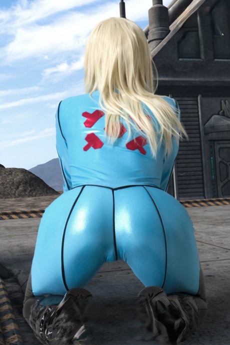 Hot blonde removes her latex cosplay outfit before holding her perfect ass