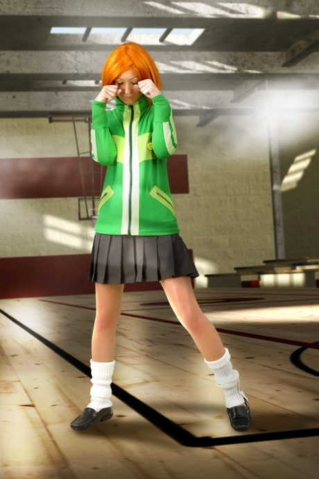 性感的红发模特Cosplay服装前暴露自己