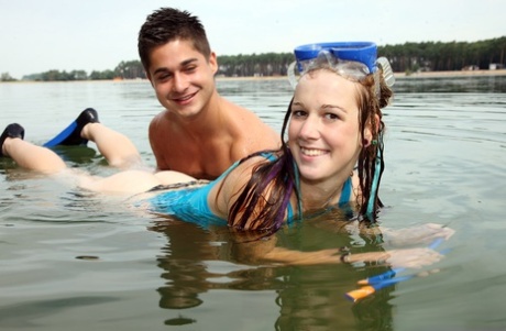 Barely legal teen learns to scuba dive and suck cock on the same day
