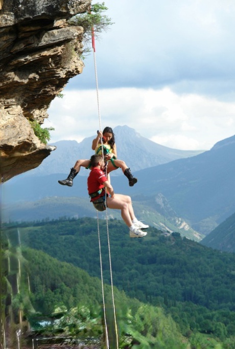 Hot Asian mountain climber sucks her guide