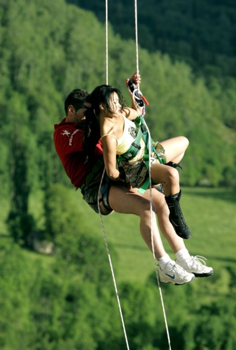 Hot Asian mountain climber sucks her guide