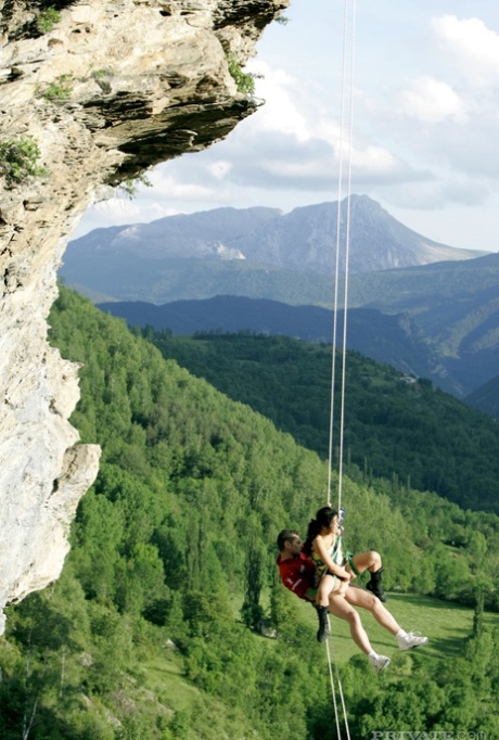 Hot Asian mountain climber sucks her guide