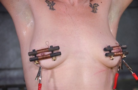 Gorgeous sex slave MILF Siouxsie Q bound with tit clamps on her nipples