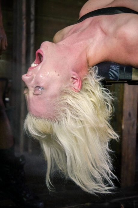 Blonde slave Cherry Torn bound with leather for footjob & forced deepthroat - pornpics.de