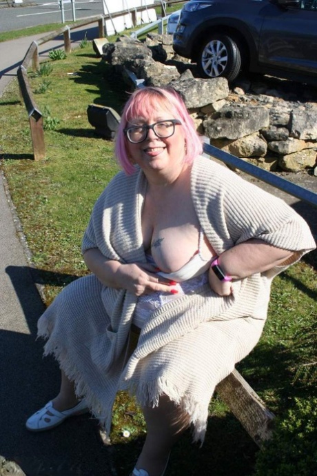 Obese British woman Lexie Cummings shows her tits and ass in public places