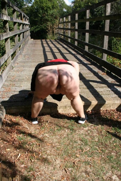 Fat UK woman Lexie Cummings shows her big ass and pussy on a pedestrian bridge