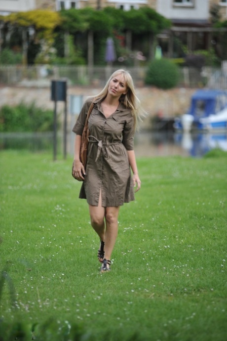 Beautiful blonde Hayley Marie Coppin partakes in acts of public exhibitionism