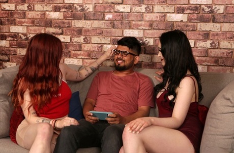 British chicks get an Indian gamer boy naked before a CFNM handjob takes place