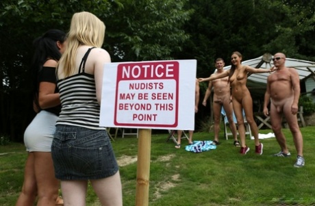 British chicks give CFNM blowjobs after discovering nude campers