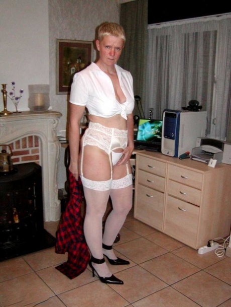 Old woman Tiffany Pearl partakes in upskirt play while dressed as a schoolgirl