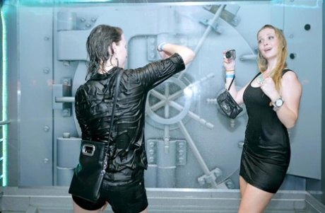 Collection of lesbian girls getting soaked by a sprinkler system while dancing