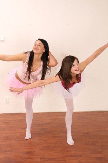 Young girls have lesbian sex in ripped tights and tutus during dance class
