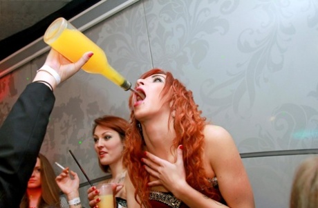 Slutty friends get drunk at the club and suck cock in hot CFNM party action