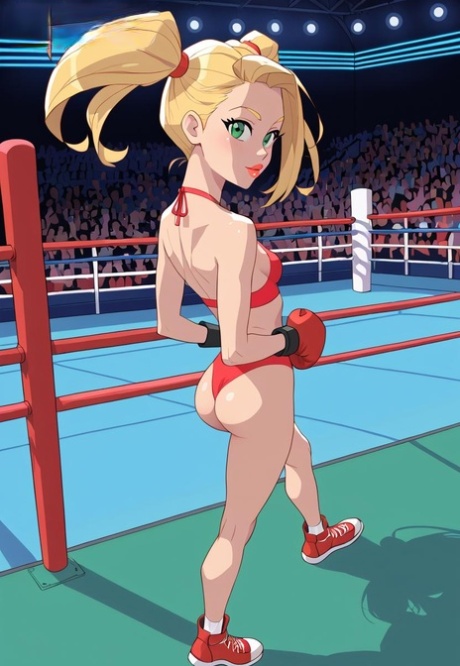 Blonde Hentai boxer with pigtails shows her teen tits and sexy ass too