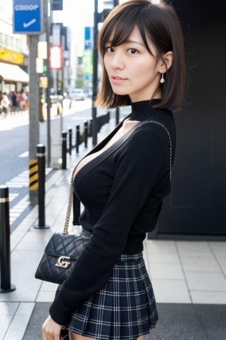 漂亮的 AI 生成的亚洲模特在性感合集中炫耀她完美的乳房