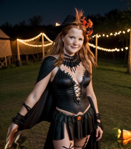 Pretty AI generated babe shows her lovely tits in a sexy Halloween compilation