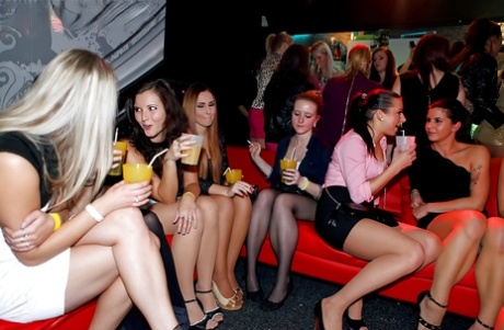 Desirable hotties getting naughty in lesbian way at the drunk party