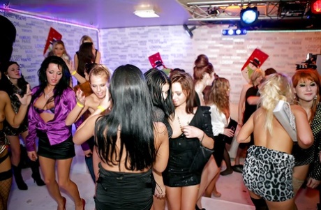 Liberated european ladies have some wild fun at the drunk club party