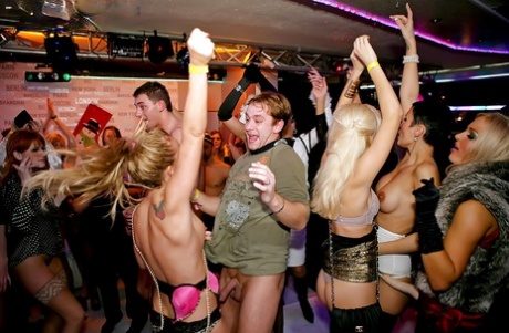 Liberated european ladies have some wild fun at the drunk club party