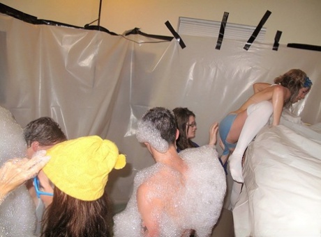 Playful coeds enjoy a hardcore groupsex in the dorm room