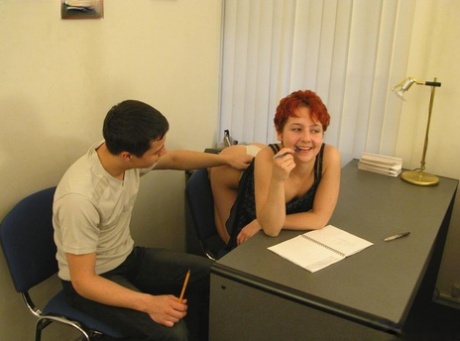 Redhead teen Vlada visits her classmate and gets rammed on the table - pornpics.de