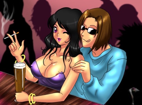 Animated tranny with huge breasts takes a stiff boner from behind