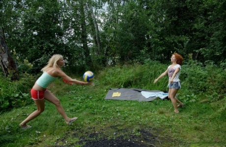 Sweet teens Avina and Hailey get rammed by a stiff rod at a picnic