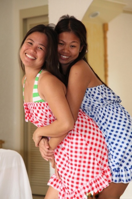 Sweet Thai dolls Nicole and Anne tease with hot panty upskirts at the hotel - pornpics.de