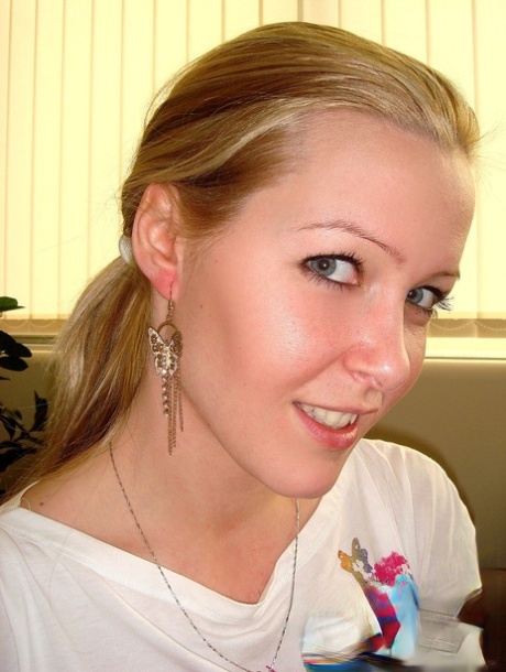 Adorable Hungarian blonde girl Sophie Moone trying on her new outfit