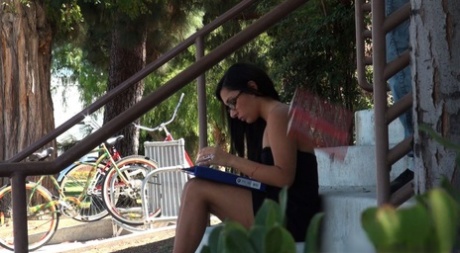 Gorgeous Latina Kim Kennedy gets jizzed while reading book in public