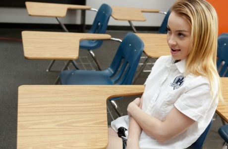 Naughty blonde schoolgirl Alexia Gold gets slammed hard by her math teacher