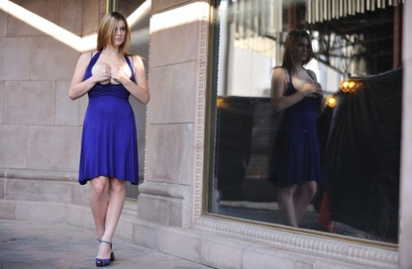 Alluring amateur Danielle flashes stirring nude upskirt & bare boobs in public