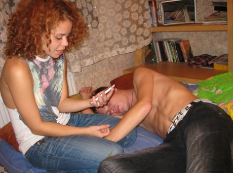 Curly haired teen gets boned and jizzed in front of her handcuffed cuckold - pornpics.de