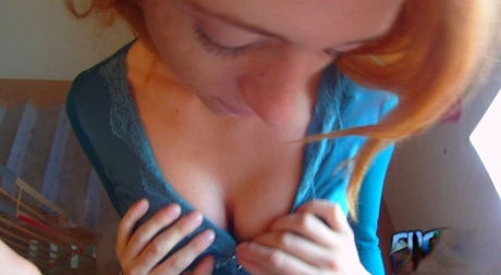 Redhead newbie Renata gets her perky boobs massaged & her pussy fucked in POV - pornpics.de