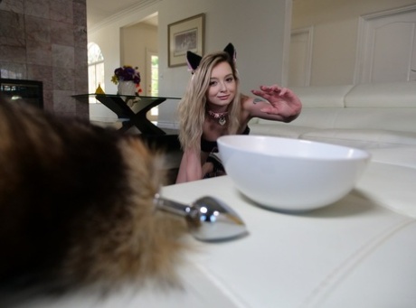 Naughty kitty Lexi Lore gives a BJ and drains cum out of a stiff dick