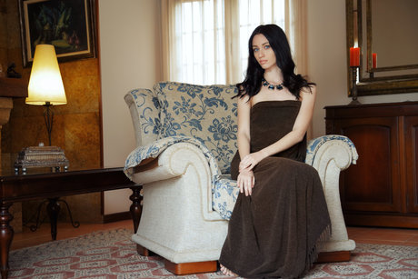 Gorgeous raven haired centerfold Zsanett Tormay exposes her yummy ass and twat