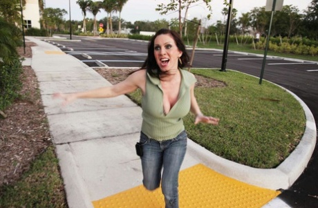 Brunette cougar RayVeness chases down a younger man and fucks him senseless