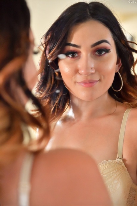 Glamorous babe Callie poses, strips and washes her incredible body