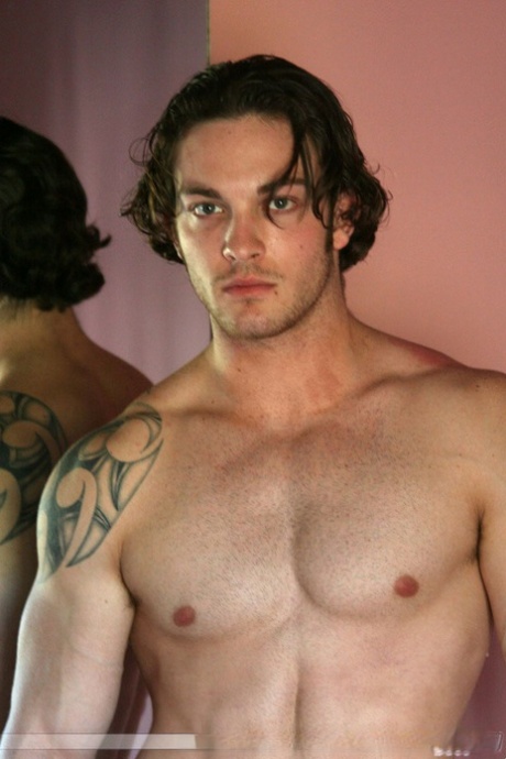 Long haired gay with a tattoo Clark Kent reveals his hot muscles & small dick