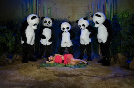 Ashli Orion gets face fucked by a bunch of men dressed in panda costumes - pornpics.de