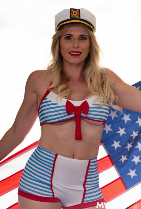Patriotic mature Cory Chase shows her big tits and gets fucked by a sailor