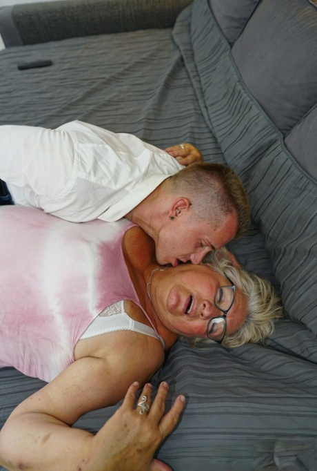 Fat granny Babet gets her horny old pussy serviced by a young throbbing cock