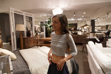 Petite teen Gia Paige flashes tiny tits & tight ass while posing at the mall - pornpics.de