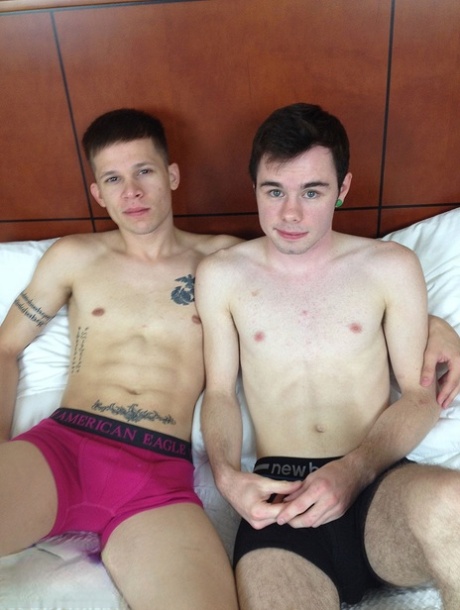 Brunette twink Zack Ryan gets anally spooned by inked gay boy Dillon Anderson