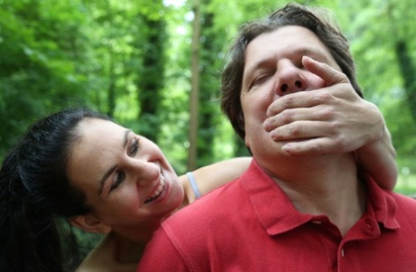 German females Miss Liesje and Sonja World share a stiff dick in the woods