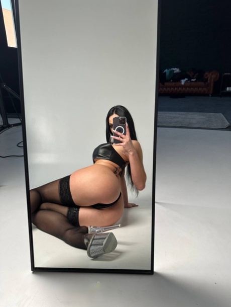 Sexy model Gymnast Alina poses in her lingerie & takes selfies in the mirror