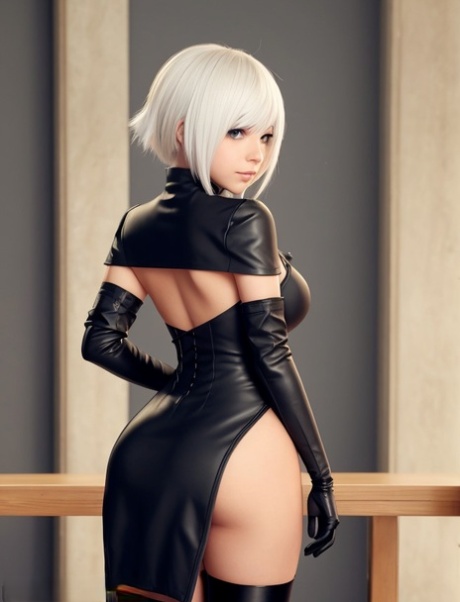 热辣的 AI 生成玩偶 Yorha 2b 独自摆出姿势，用她的大奶子挑逗观众